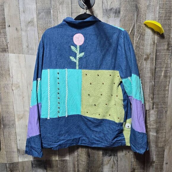 Allure Vintage 90s Patchwork Floral Embroidered Denim Jacket - Picture 3 of 4